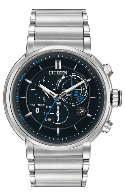 Citizen Eco-Drive Proximity Black Dial Stainless Steel Mens Bluetooth Chronograph Watch BZ1000-54E
