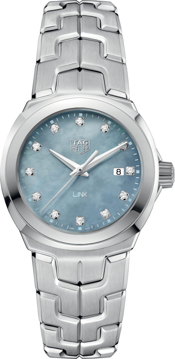 TAG Heuer Link Lady Blue Mother of Pearl Diamond Set Dial Stainless Steel Womens Quartz Watch WBC1313.BA0600