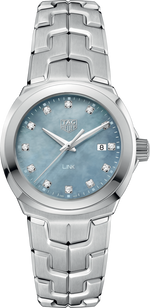 TAG Heuer Link Lady Blue Mother of Pearl Diamond Set Dial Stainless Steel Womens Quartz Watch WBC1313.BA0600
