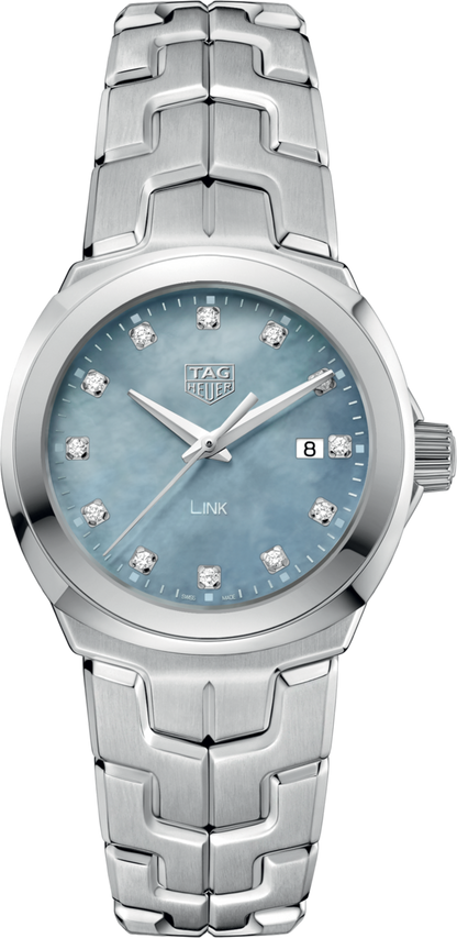TAG Heuer Link Lady Blue Mother of Pearl Diamond Set Dial Stainless Steel Womens Quartz Watch WBC1313.BA0600