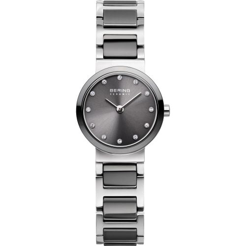 Bering Ceramic Collection Grey Dial Stainless Steel Womens Quartz Watch 10725-783