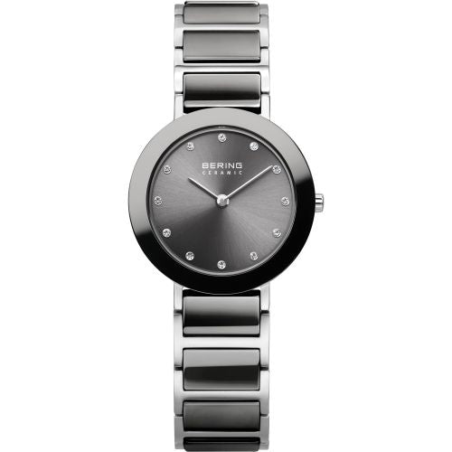 Bering Ceramic Collection Grey Dial Stainless Steel Womens Quartz Watch 11429-783