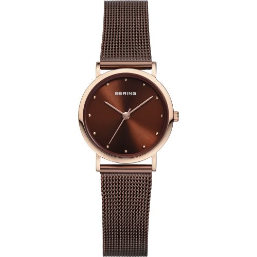 Bering Classic Collection Rose Gold Plated Brown Dial Womens Quartz Watch 13426-265