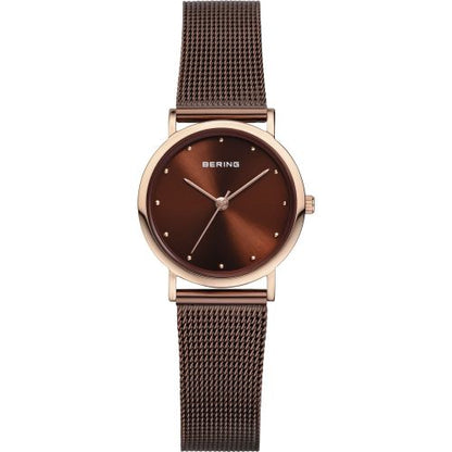 Bering Classic Collection Rose Gold Plated Brown Dial Womens Quartz Watch 13426-265