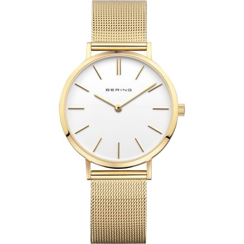 Bering Classic Collection Gold Plated White Dial Womens Quartz Watch 14134-331