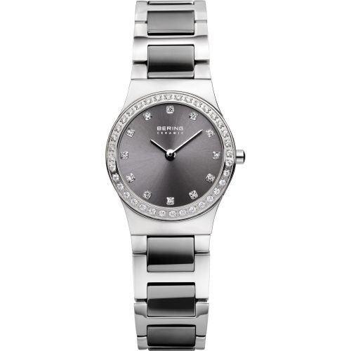 Bering Ceramic Collection Grey Dial Swarovski Set Stainless Steel Womens Quartz Watch 32426-703