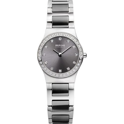 Bering Ceramic Collection Grey Dial Swarovski Set Stainless Steel Womens Quartz Watch 32426-703