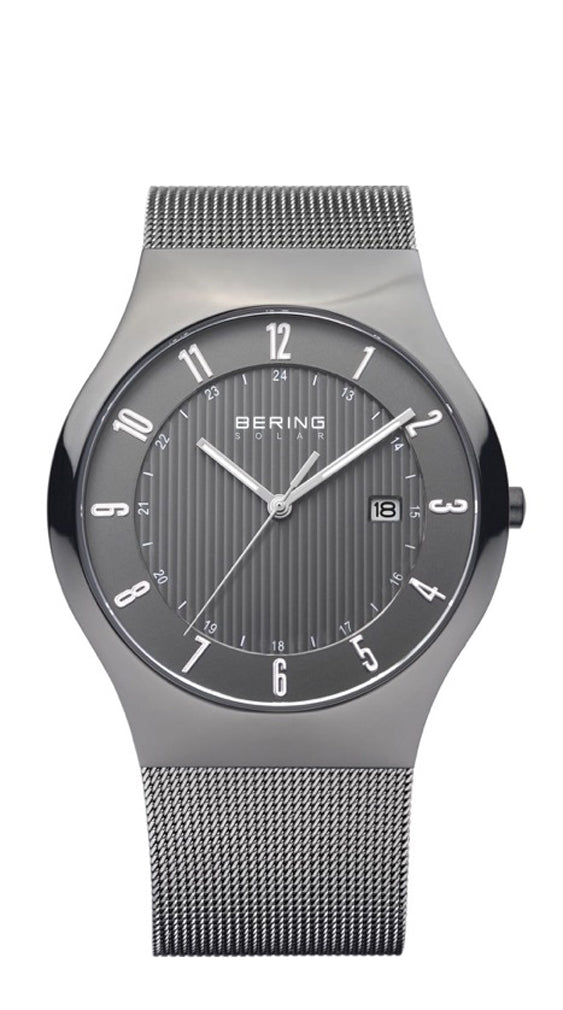 Bering Solar Collection Stainless Steel Grey Dial Mens Quartz Watch 14640-077