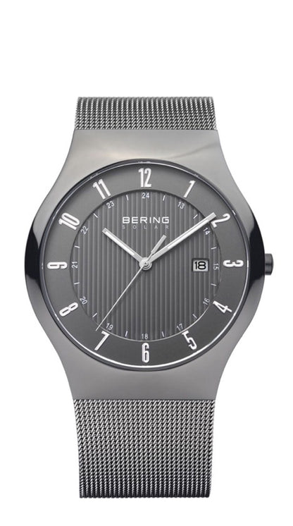 Bering Solar Collection Stainless Steel Grey Dial Mens Quartz Watch 14640-077