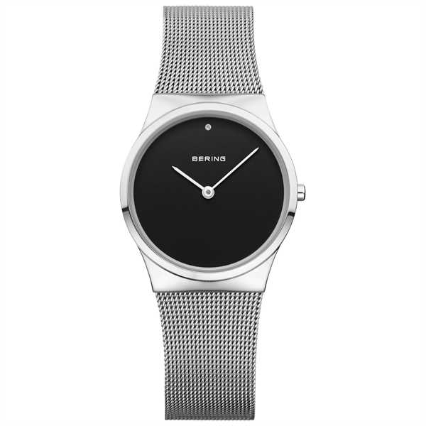 Bering Classic Collection Black Dial Stainless Steel Womens Quartz Watch 12130-002
