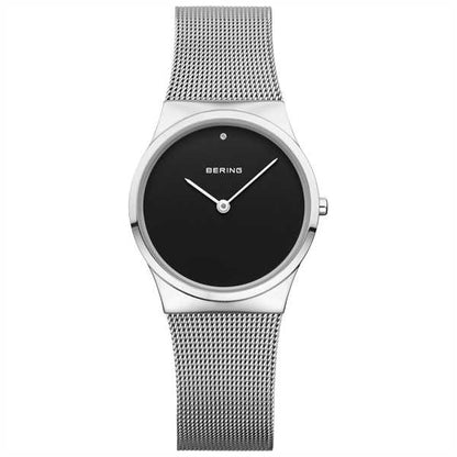 Bering Classic Collection Black Dial Stainless Steel Womens Quartz Watch 12130-002