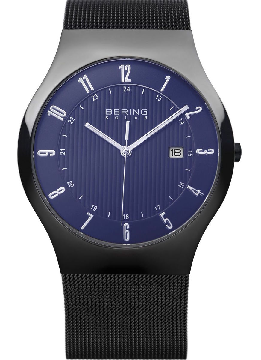 Bering Solar Collection Black Stainless Steel Blue Dial Mens Quartz Watch 14640-227