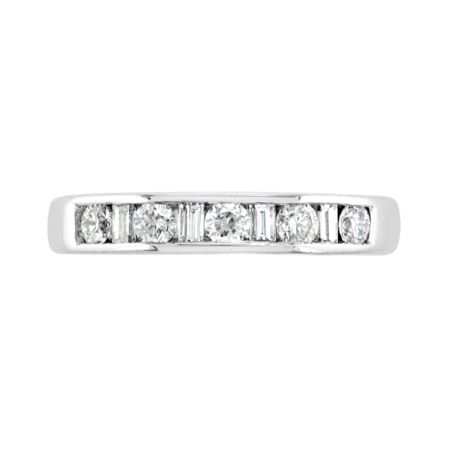 18ct White Gold Baguette & Brilliant Cut Diamond Channel Set Half Eternity Ring