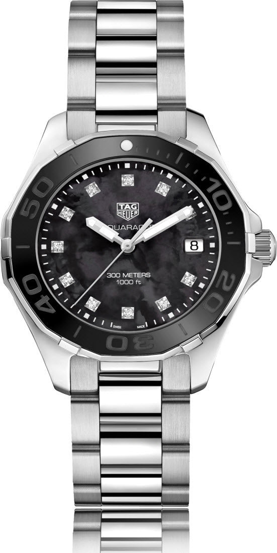 TAG Heuer Aquaracer Lady Stainless Steel Black Mother of Pearl Diamond Set Dial Womens Quartz Watch WAY131M.BA0748
