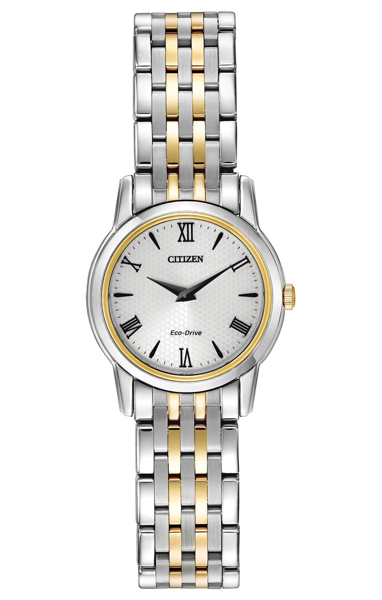 Citizen Eco-Drive Stiletto White Dial Two Tone Womens Watch EG3048-58A
