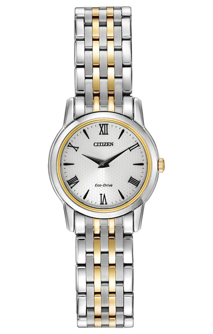 Citizen Eco-Drive Stiletto White Dial Two Tone Womens Watch EG3048-58A