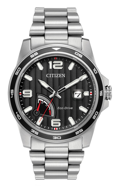 Citizen Eco-Drive Power Reserve Black Dial Stainless Steel Mens Watch AW7030-57E