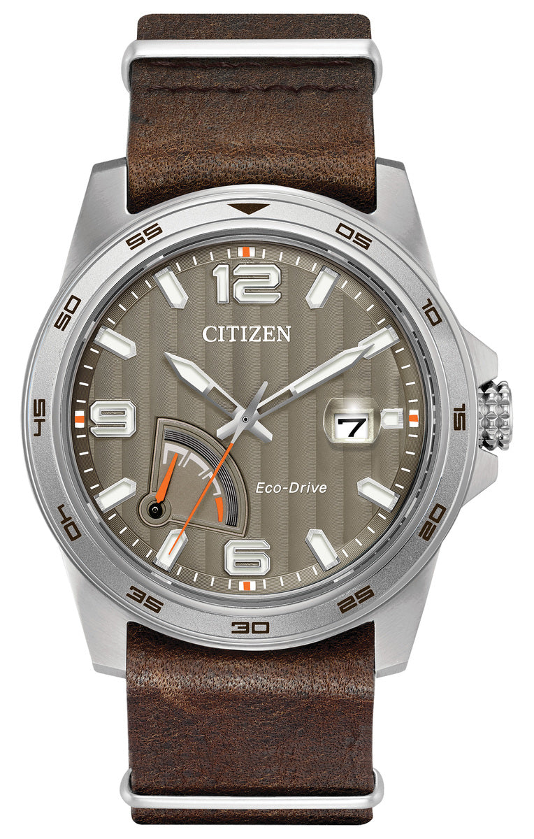 Citizen Eco-Drive Power Reserve Taupe Dial Stainless Steel Mens Watch AW7039-01H