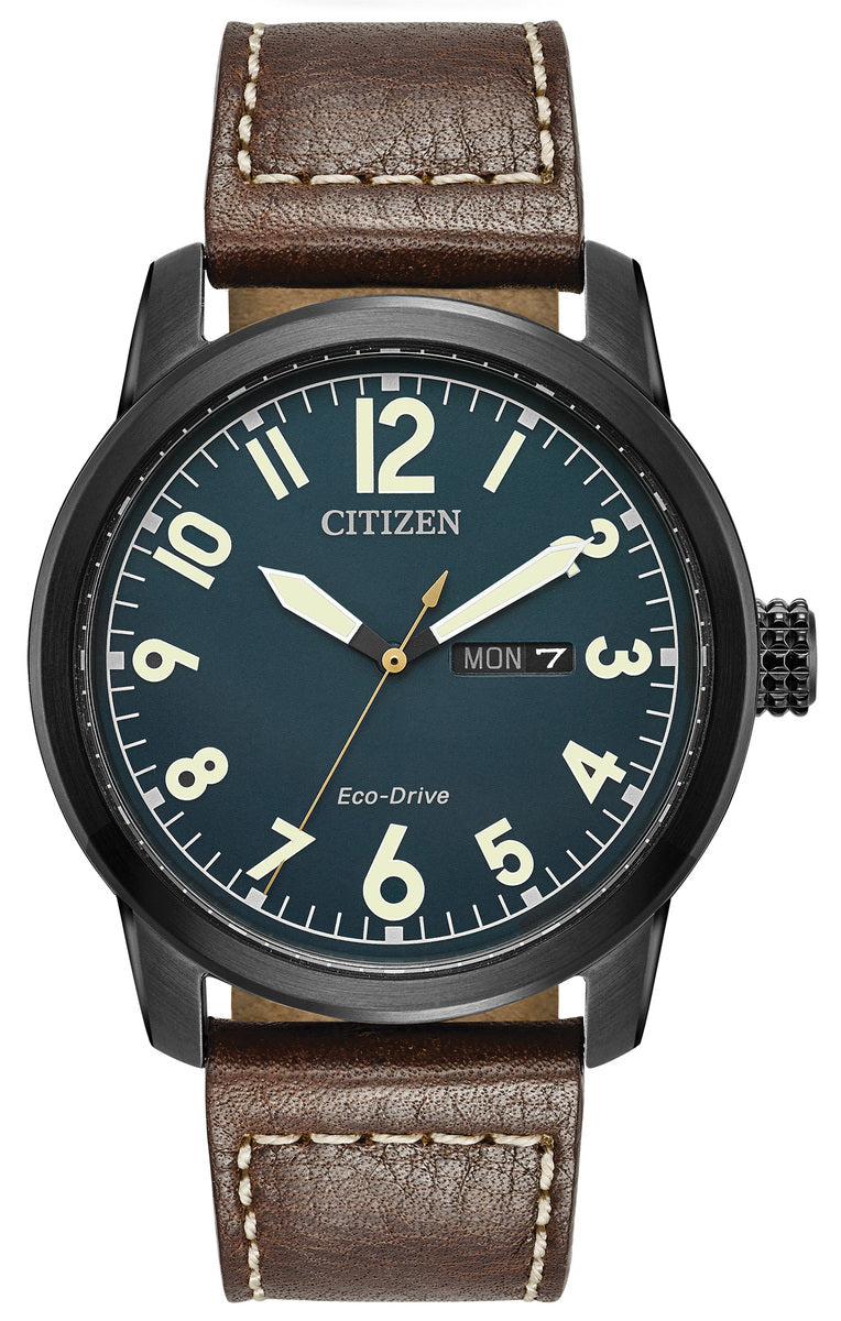 Citizen Eco-Drive Military Blue Dial Black Stainless Steel Day-Date Mens Watch BM8478-01L