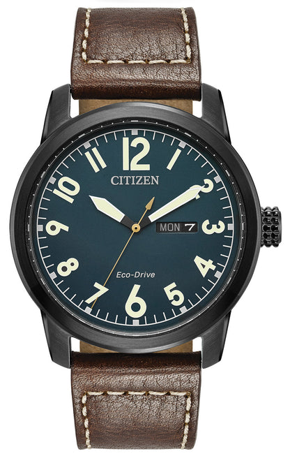 Citizen Eco-Drive Military Blue Dial Black Stainless Steel Day-Date Mens Watch BM8478-01L