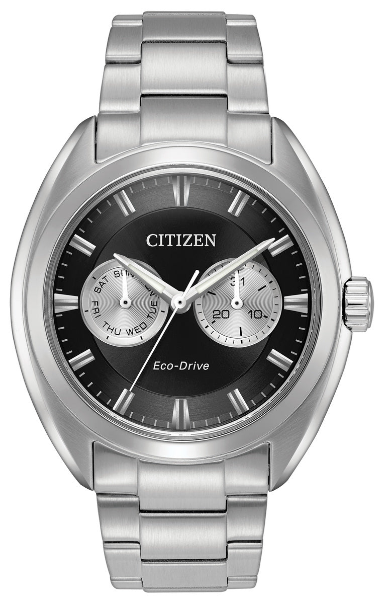 Citizen Eco-Drive Dress Black Dial Stainless Steel Day-Date Mens Watch BU4010-56E