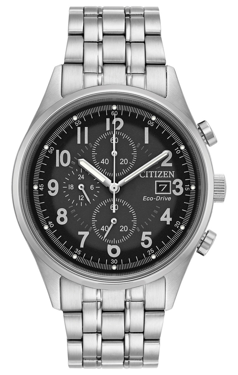 Citizen Eco-Drive Sport Grey Dial Stainless Steel Mens Chronograph Watch CA0620-59H