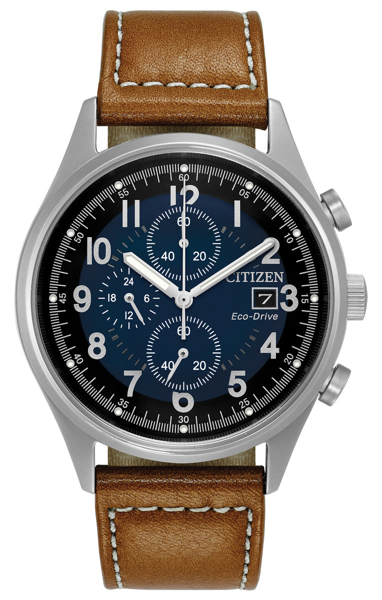 Citizen Eco-Drive Sport Blue Dial Stainless Steel Mens Chronograph Watch CA0621-05L