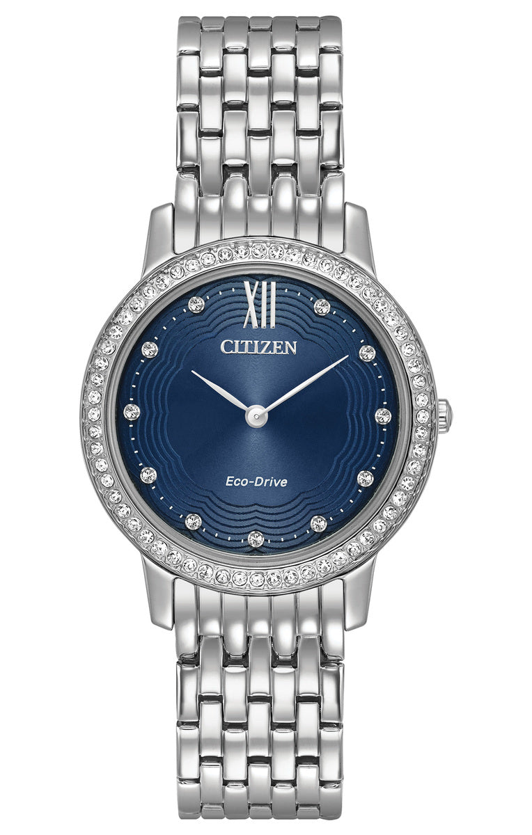 Citizen Eco-Drive Silhouette Crystal Blue Dial Stainless Steel Womens Watch EX1480-58L