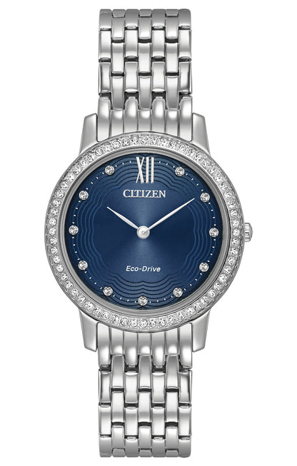 Citizen Eco-Drive Silhouette Crystal Blue Dial Stainless Steel Womens Watch EX1480-58L
