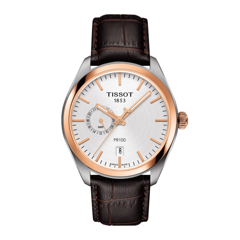 Tissot PR 100 Dual Time GMT Silver Dial Two Tone Mens Quartz Watch T1014522603100