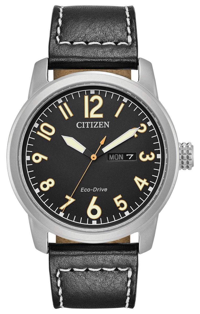 Citizen Eco-Drive Military Black Dial Stainless Steel Day-Date Mens Watch BM8471-01E