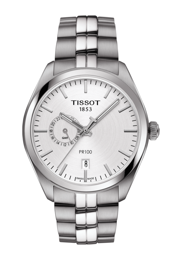 Tissot PR 100 Dual Time GMT Silver Dial Stainless Steel Mens Quartz Watch T1014521103100