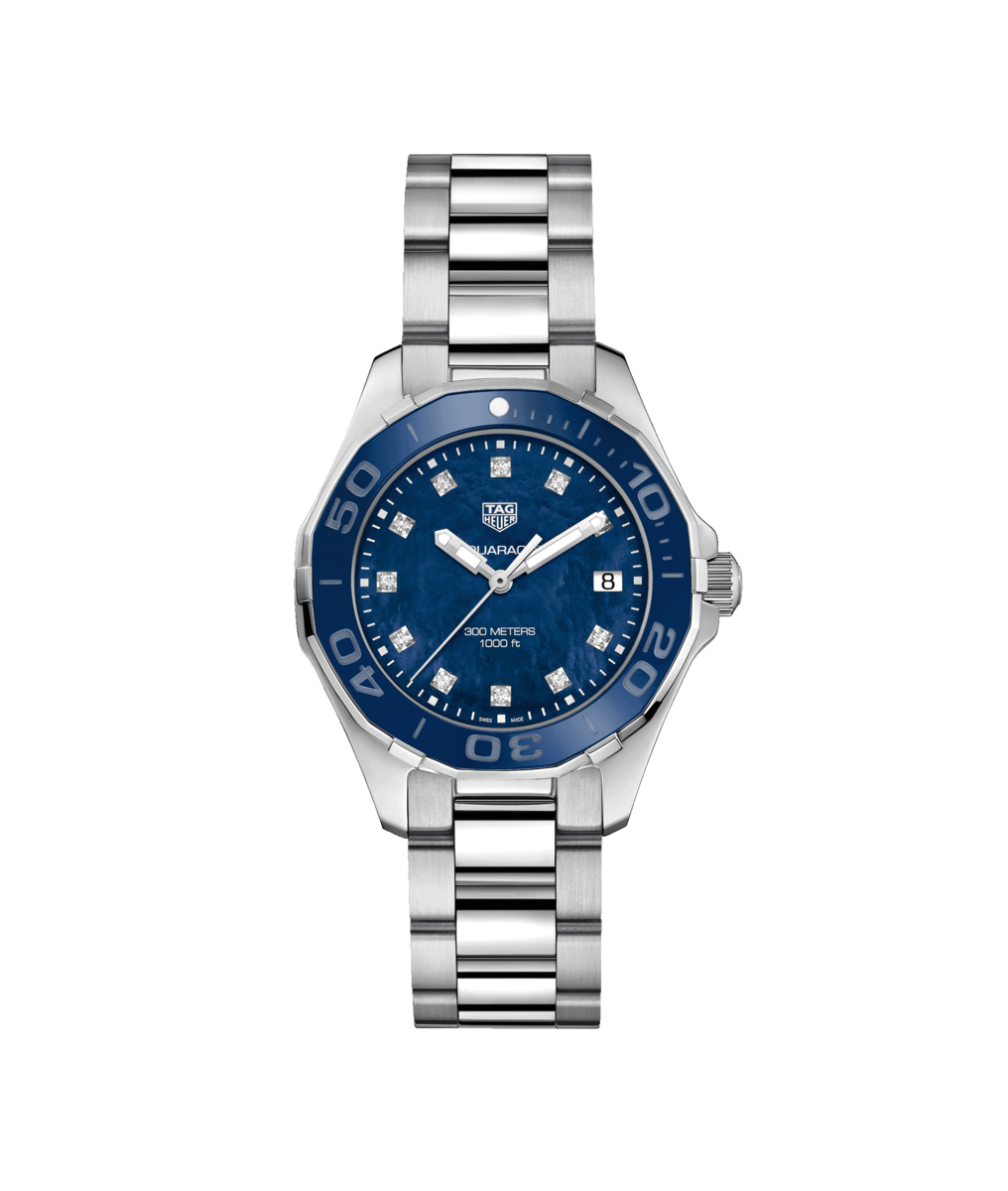TAG Heuer Aquaracer Lady Stainless Steel Blue Mother of Pearl Diamond Set Dial Womens Quartz Watch WAY131L.BA0748
