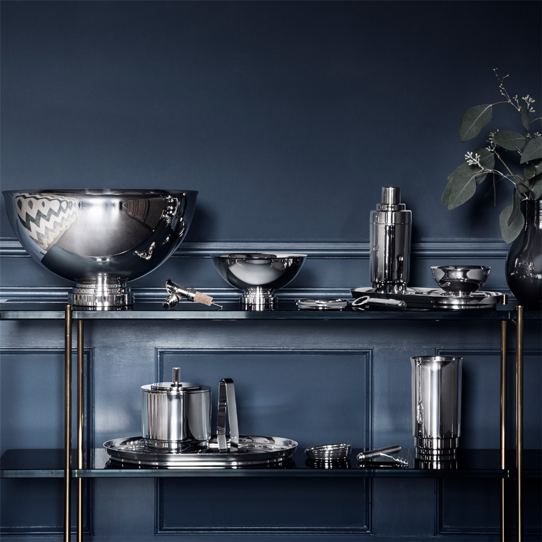 Georg Jensen Living Stainless Steel MANHATTAN Ice Bucket with Tongs 3586086