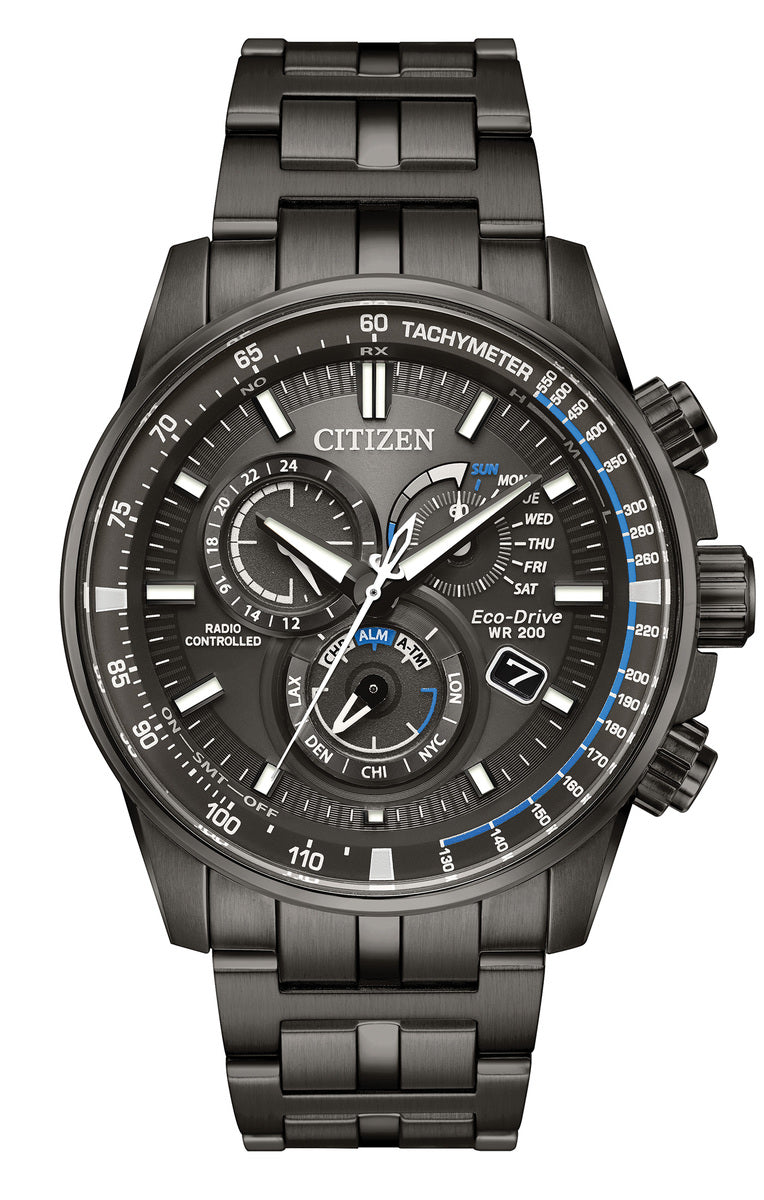 Citizen Eco-Drive Perpetual Chrono A-T PCAT Grey Dial Stainless Steel Mens Radio Controlled Chronograph Watch AT4127-52H
