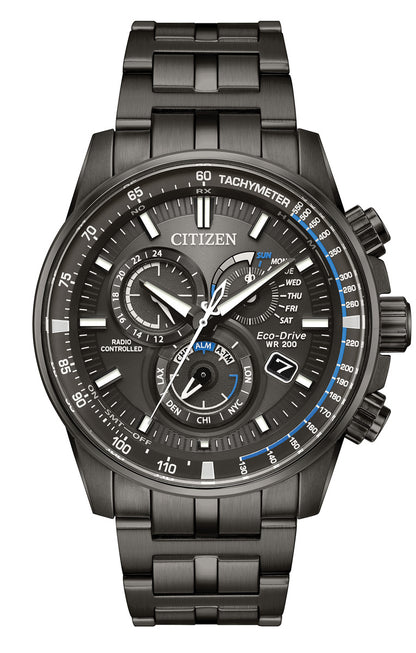Citizen Eco-Drive Perpetual Chrono A-T PCAT Grey Dial Stainless Steel Mens Radio Controlled Chronograph Watch AT4127-52H