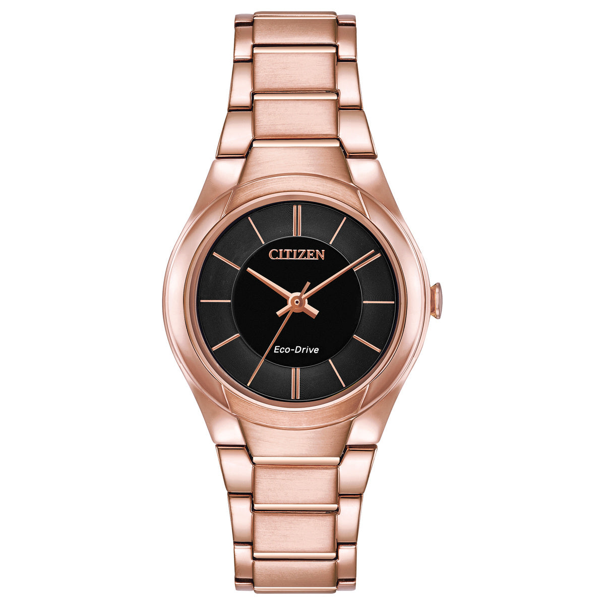 Citizen Eco-Drive Paradigm Black Dial Rose Gold Plated Womens Watch FE2093-54E