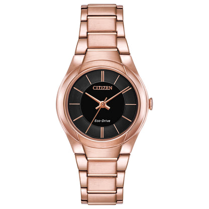 Citizen Eco-Drive Paradigm Black Dial Rose Gold Plated Womens Watch FE2093-54E