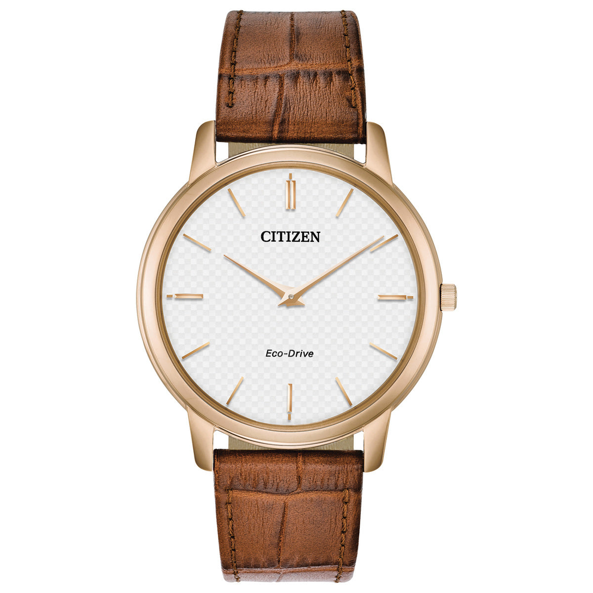 Citizen Eco-Drive Stiletto White Dial Rose Gold Plated Mens Watch AR1133-15A