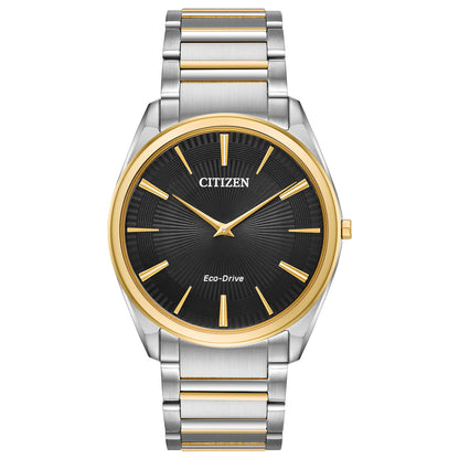 Citizen Eco-Drive Stiletto Black Dial Two Tone Mens Watch AR3074-54E