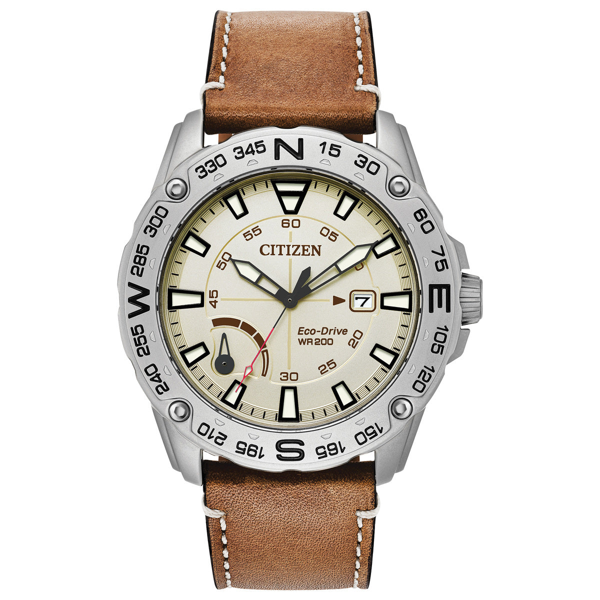 Citizen Eco-Drive Sport Power Reserve Silver Dial Stainless Steel Mens Watch AW7040-02A