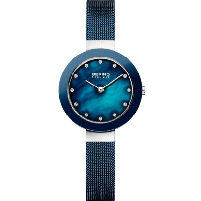 Bering Ceramic Collection Blue Dial Stainless Steel Womens Quartz Watch 11429-387