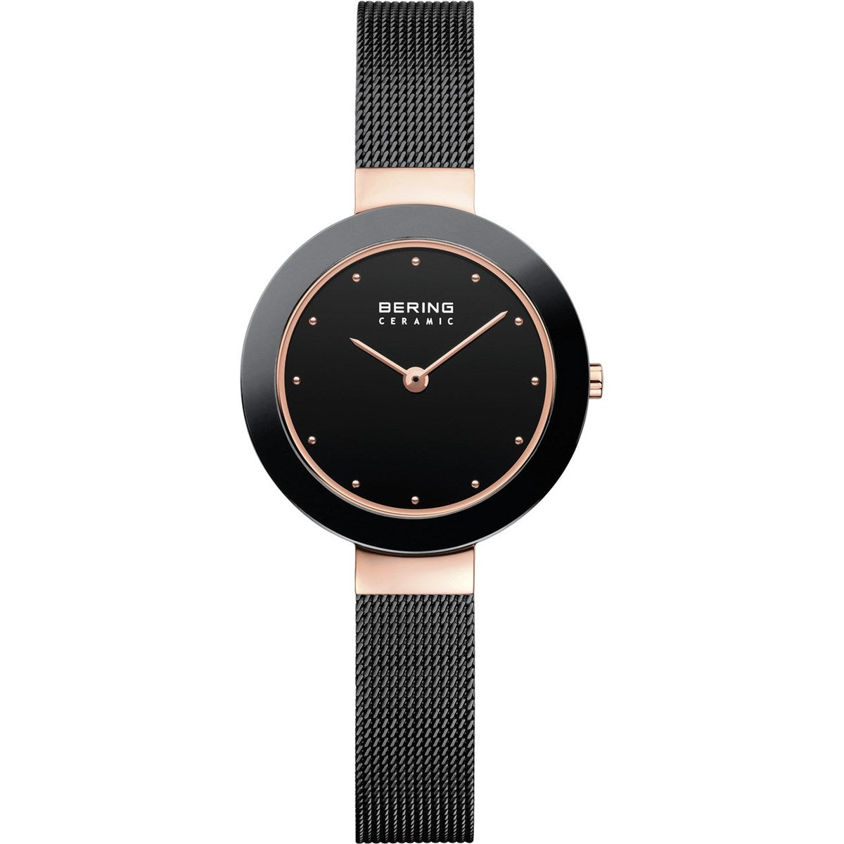 Bering Ceramic Collection Black Dial Rose Gold Plated Womens Quartz Watch 11429-166