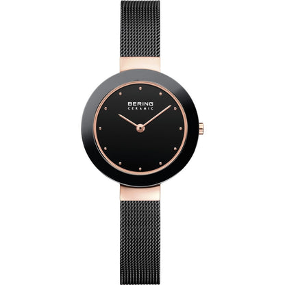 Bering Ceramic Collection Black Dial Rose Gold Plated Womens Quartz Watch 11429-166