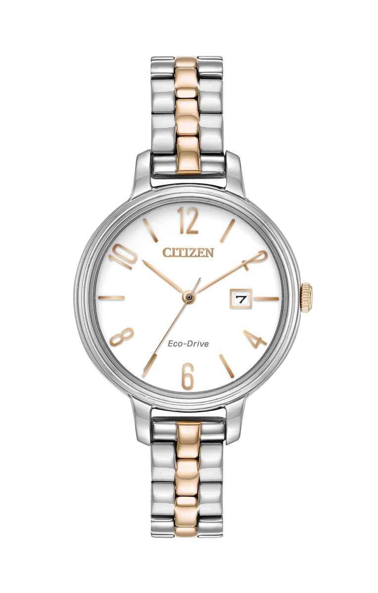 Citizen Eco-Drive Silhouette White Dial Two Tone Womens Watch EW2446-57A