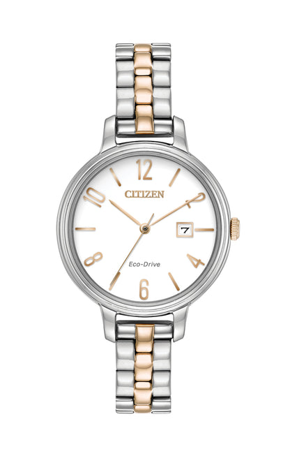 Citizen Eco-Drive Silhouette White Dial Two Tone Womens Watch EW2446-57A