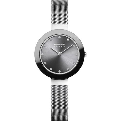 Bering Ceramic Collection Grey Dial Stainless Steel Womens Quartz Watch 11429-389