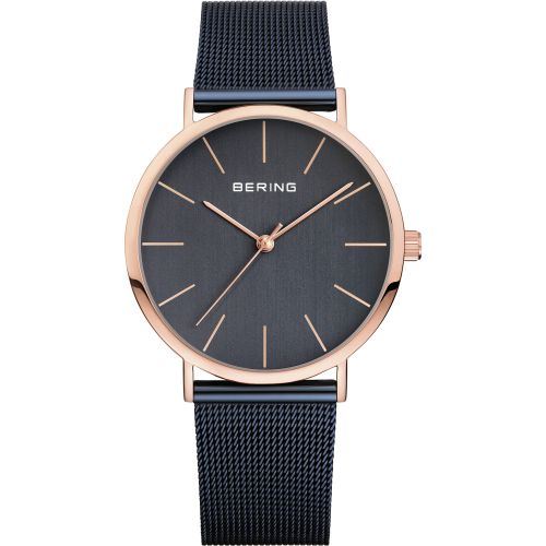 Bering Classic Collection Grey Dial Rose Gold Plated Mens Quartz Watch 13436-367