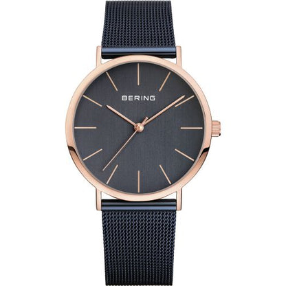 Bering Classic Collection Grey Dial Rose Gold Plated Mens Quartz Watch 13436-367