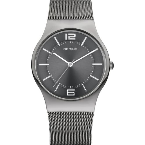 Bering Ceramic Collection Grey Dial Stainless Steel Mens Quartz Watch 32039-309